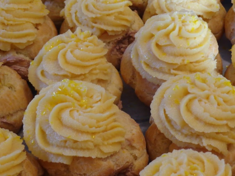 Cream puff shells with a chocolate mousse filling and chantilly icing.